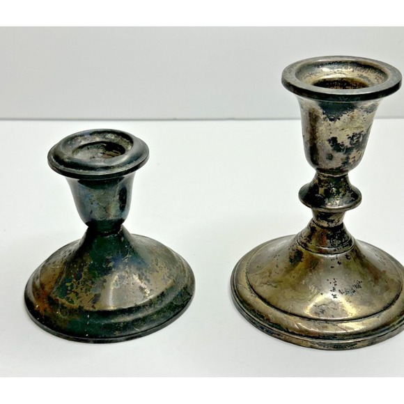 Gorham Towle Sterling Silver candlesticks Set 2 Weighted Patina As Shown 462 g main image 2
